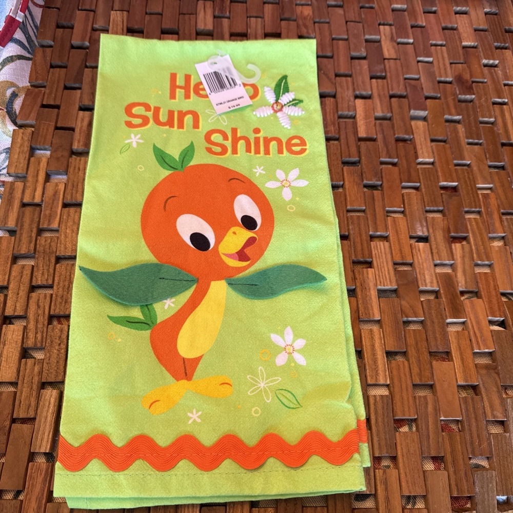 Disney Store Orange Bird Tea Towel Hello Sunshine Mickey Flower Green Cotton New